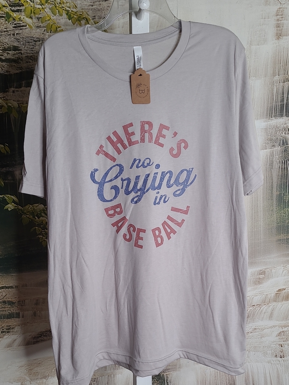 New! Women XL There's No Crying in Baseball short sleeve comfy solid gray Tshirt